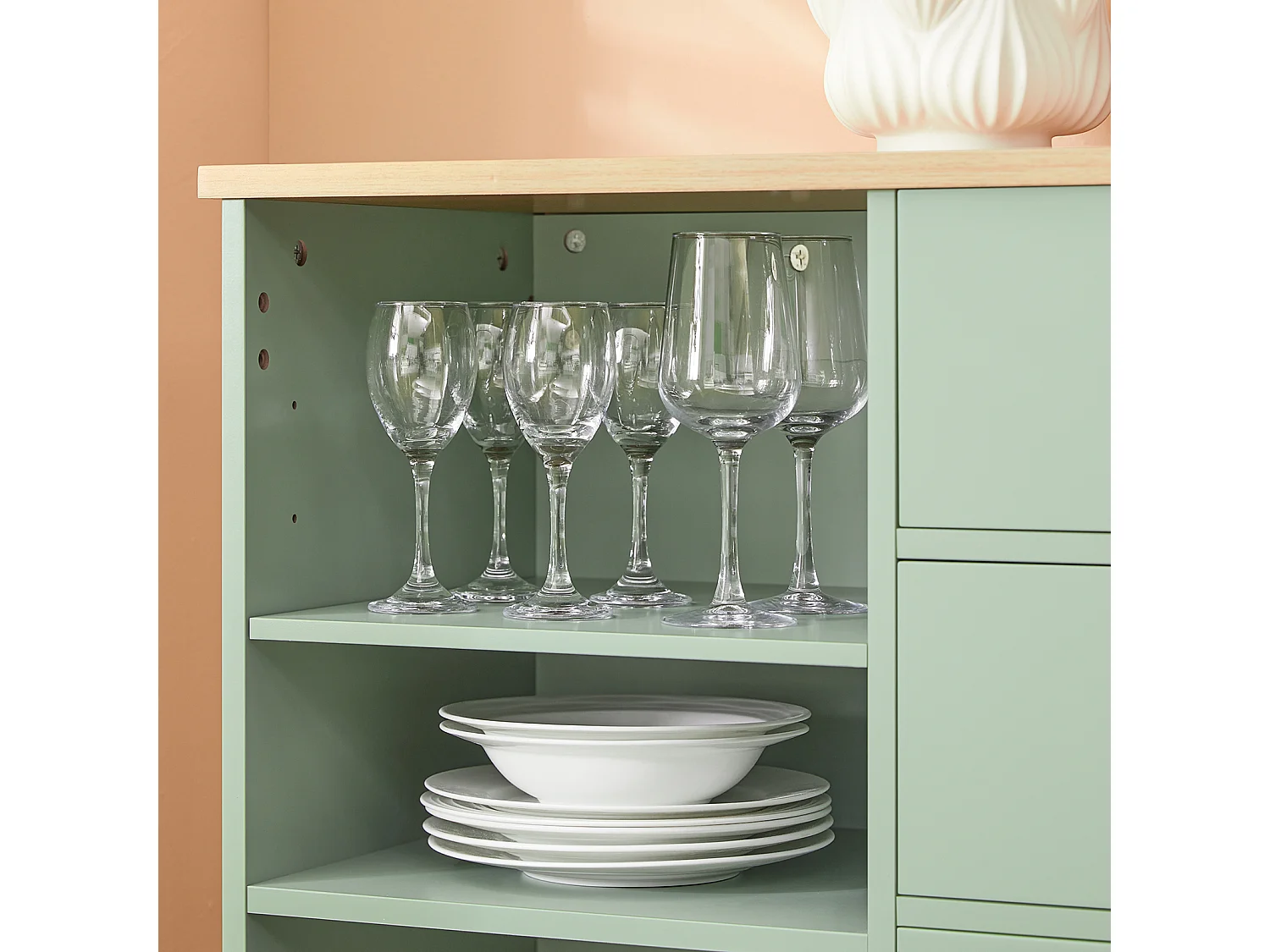 SoBuy FKW127-GR - Ilot de cuisine 3 compartiments 4 tiroirs Vert L90.0cm x L40.0cm x H88.0cm