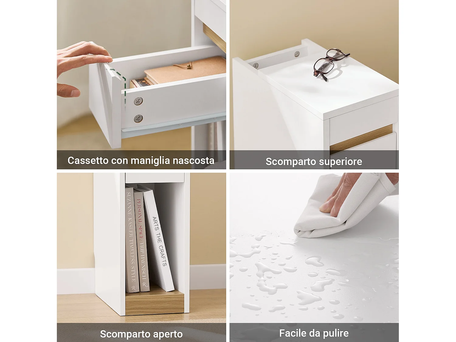 Comodino Moderno SoBuy FBT163-WN com Cassetto e Piano Removível - Branco