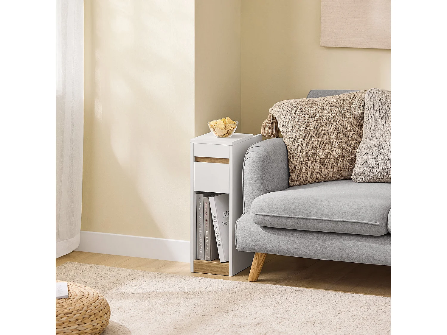 Comodino Moderno SoBuy FBT163-WN com Cassetto e Piano Removível - Branco