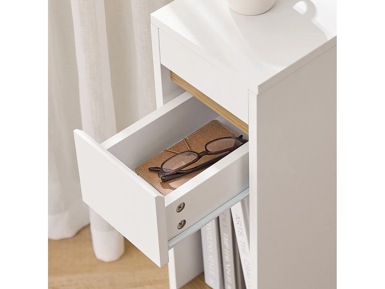 Comodino Moderno SoBuy FBT163-WN com Cassetto e Piano Removível - Branco