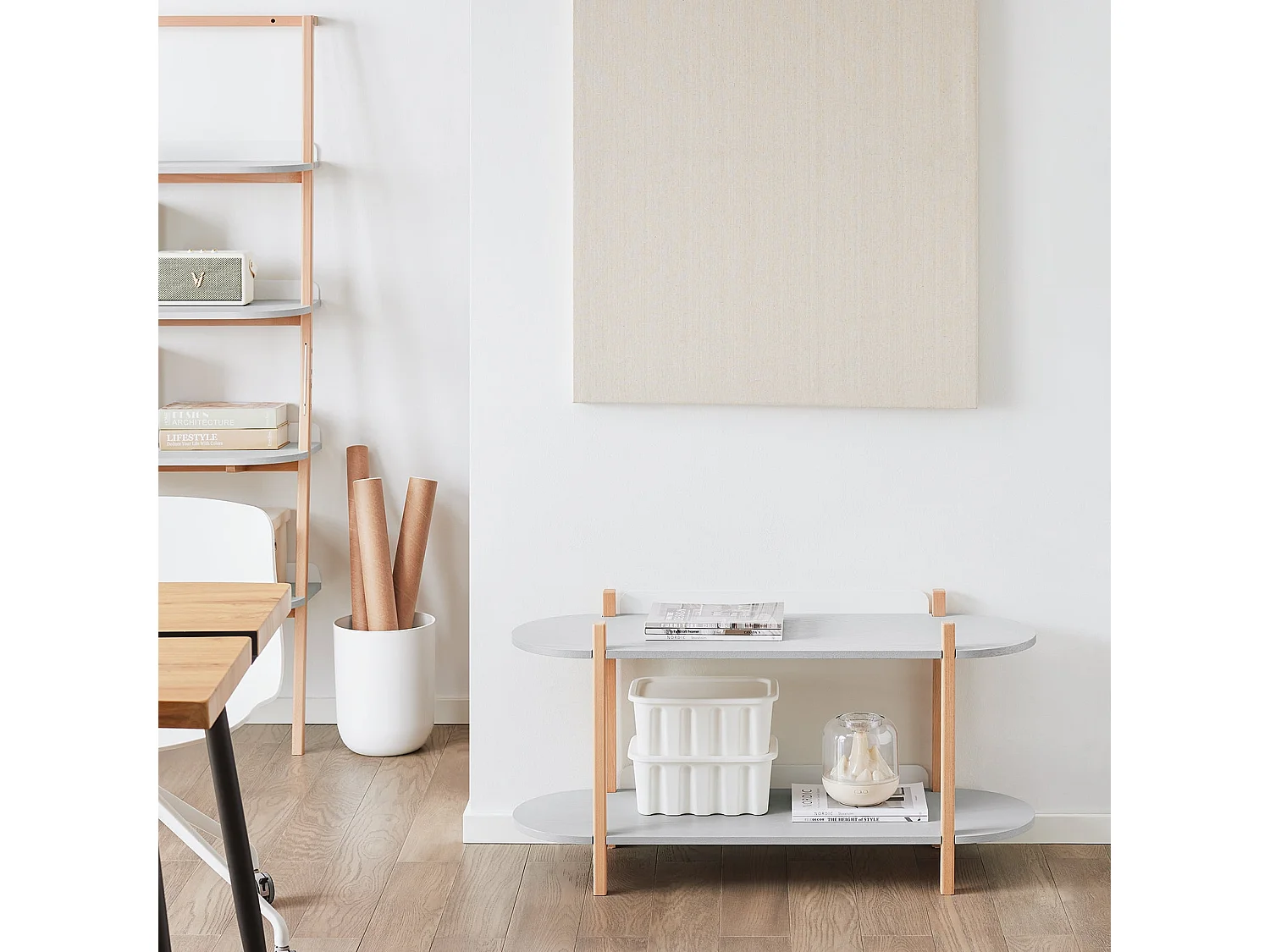 SoBuy, półka drabinowa, drabina dekoracyjna, białe półki do sypialni, HSTR01-HG