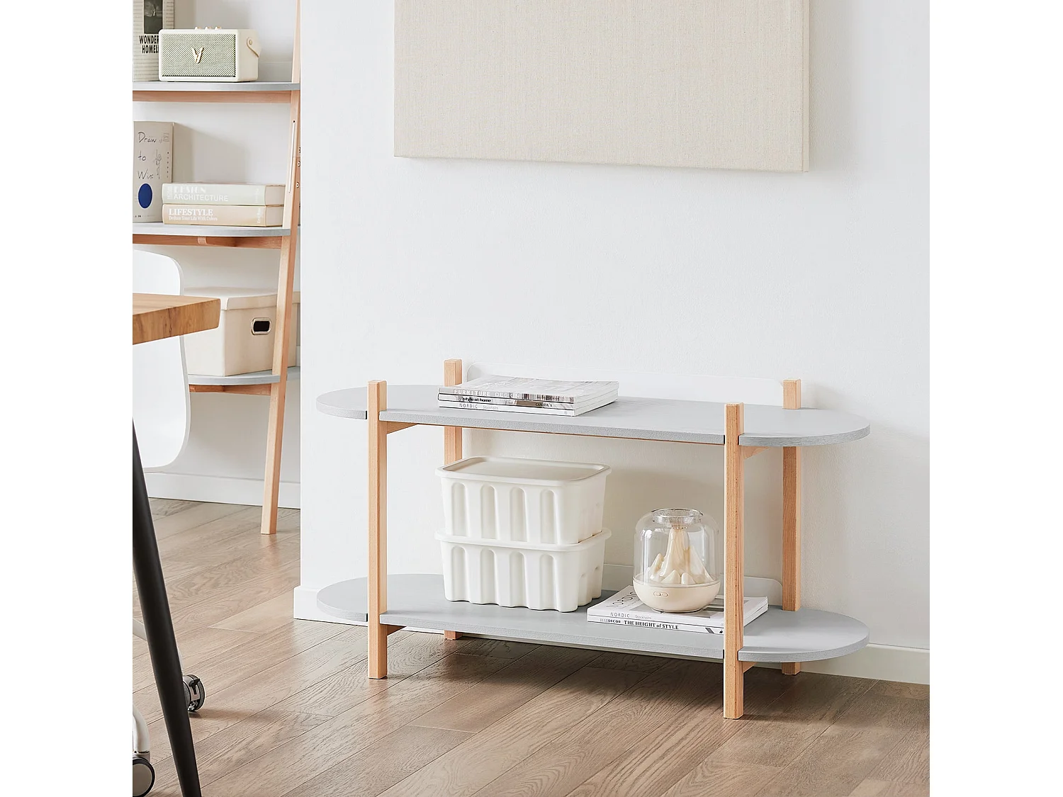 SoBuy, półka drabinowa, drabina dekoracyjna, białe półki do sypialni, HSTR01-HG