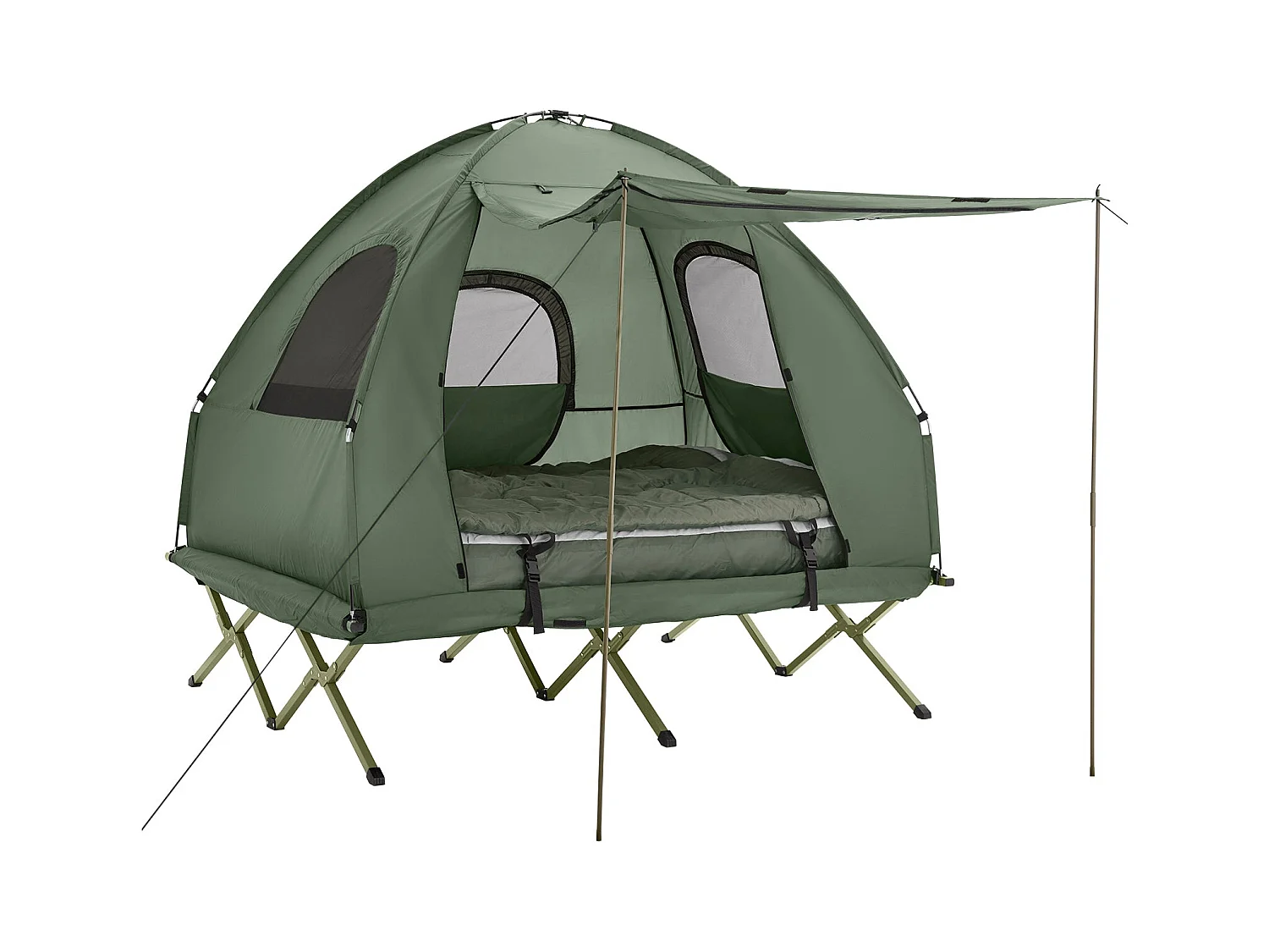 SoBuy Namiot kempingowy dla 2 osób Łóżko piętrowe Namiot 4 w 1 z torbą do przenoszenia Składane łóżeczko kempingowe Praktyczne zielone 193 x 145 x 185 cm OGS61-L-GR