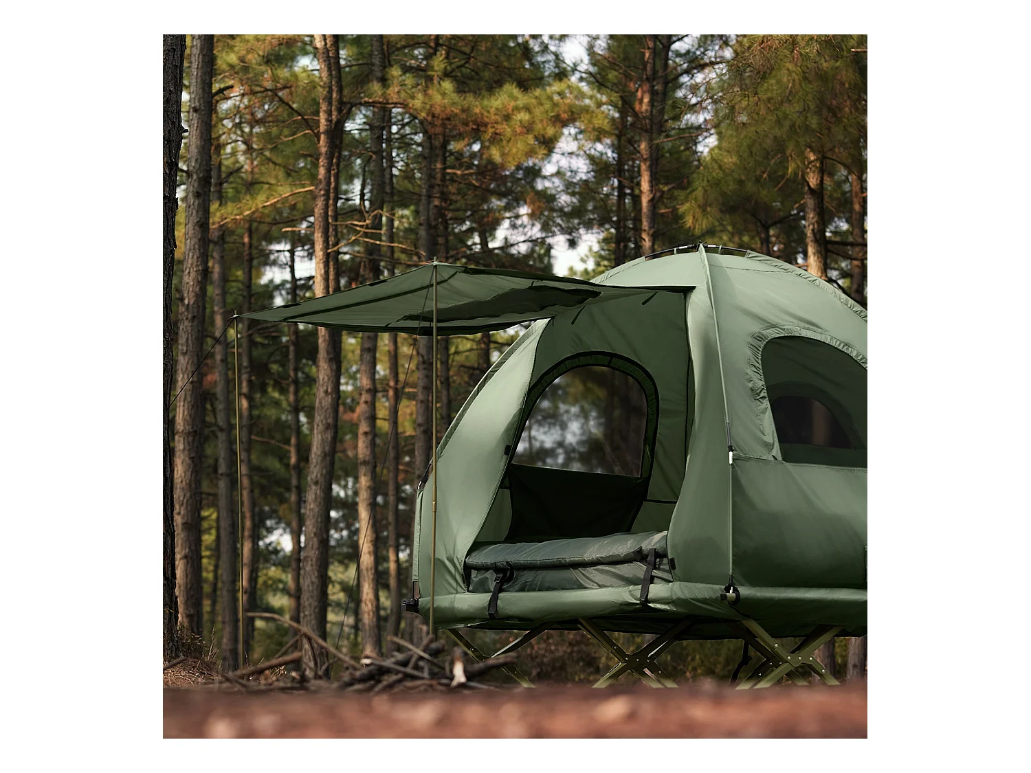 SoBuy Namiot kempingowy dla 2 osób Łóżko piętrowe Namiot 4 w 1 z torbą do przenoszenia Składane łóżeczko kempingowe Praktyczne zielone 193 x 145 x 185 cm OGS61-L-GR