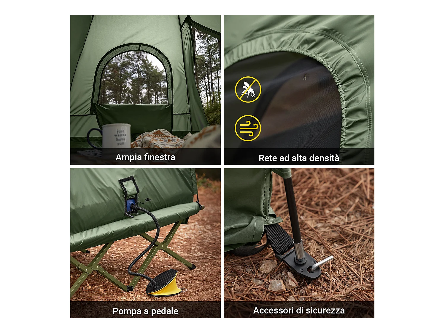 SoBuy Namiot kempingowy dla 2 osób Łóżko piętrowe Namiot 4 w 1 z torbą do przenoszenia Składane łóżeczko kempingowe Praktyczne zielone 193 x 145 x 185 cm OGS61-L-GR