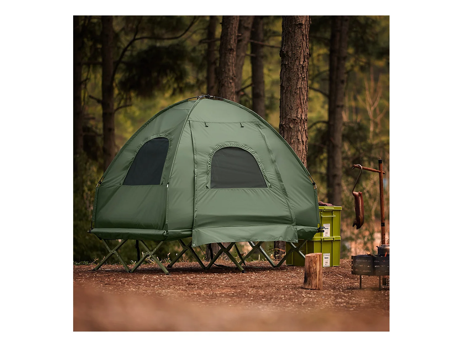 SoBuy Namiot kempingowy dla 2 osób Łóżko piętrowe Namiot 4 w 1 z torbą do przenoszenia Składane łóżeczko kempingowe Praktyczne zielone 193 x 145 x 185 cm OGS61-L-GR
