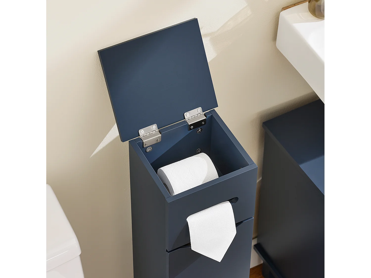 SoBuy BZR192-B - Meuble de salle de bain avec porte-rouleau et compartiment de nettoyage L22cm x L20cm x H82cm