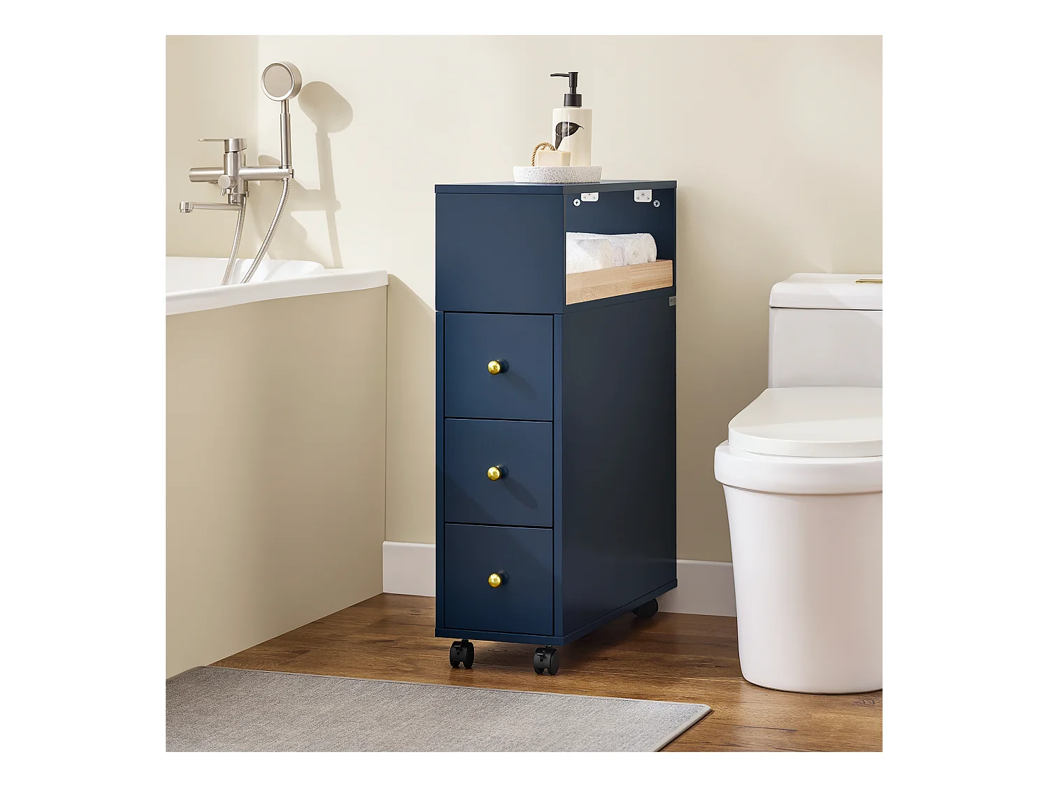 SoBuy BZR195-B - Chariot peu encombrant à 3 tiroirs pour salle de bain/cuisine L23cm x L65cm x H83cm