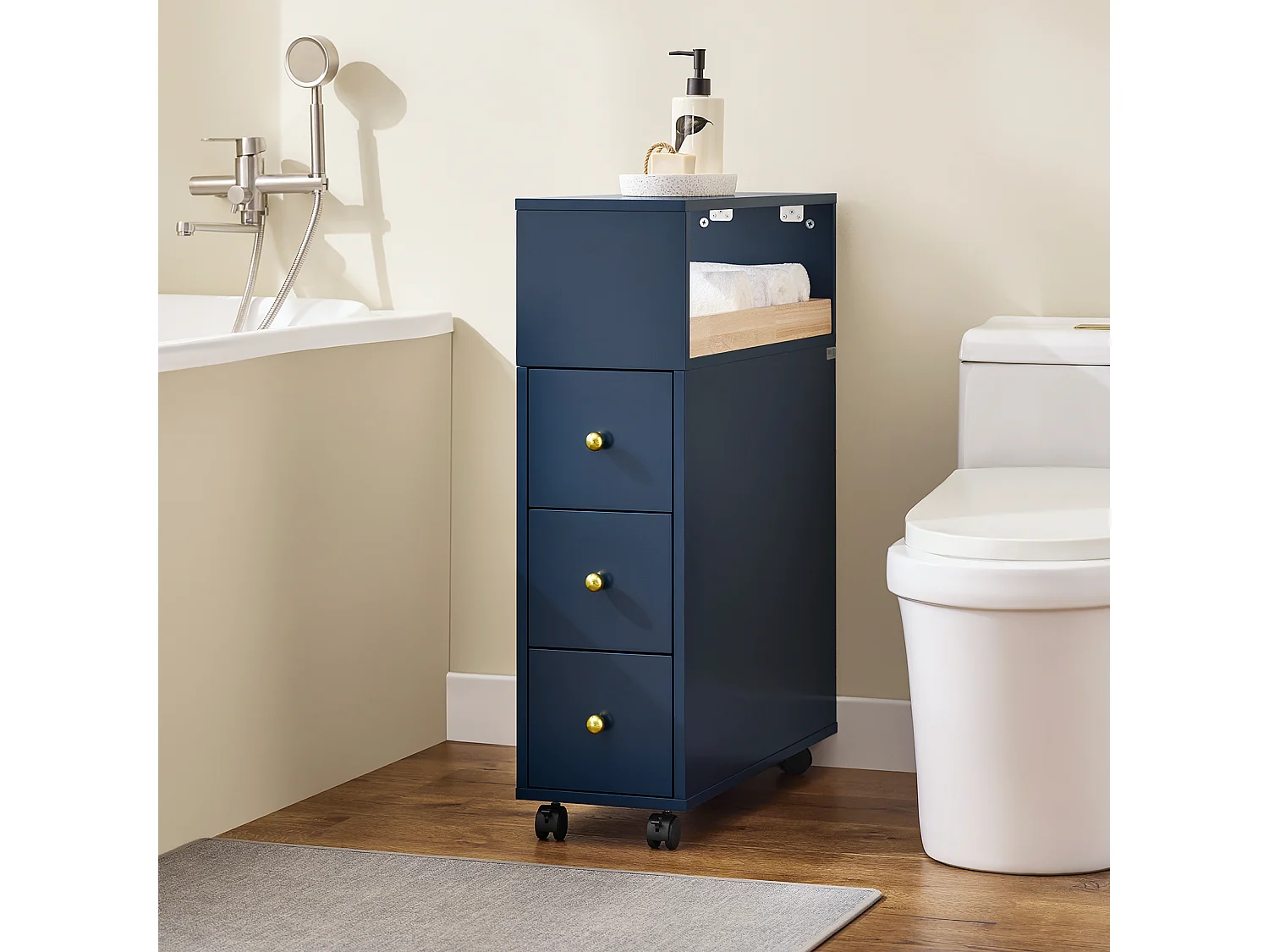 SoBuy BZR195-B - Chariot peu encombrant à 3 tiroirs pour salle de bain/cuisine L23cm x L65cm x H83cm