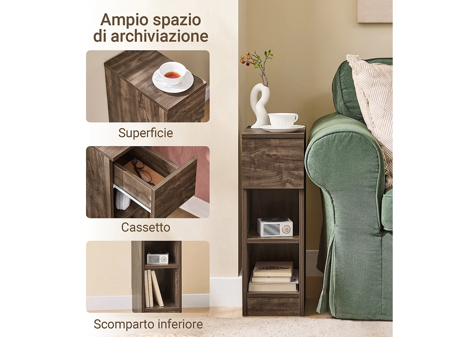 Comodino SoBuy FBT111-SN - Design Compacto com Gaveta e 2 Prateleiras