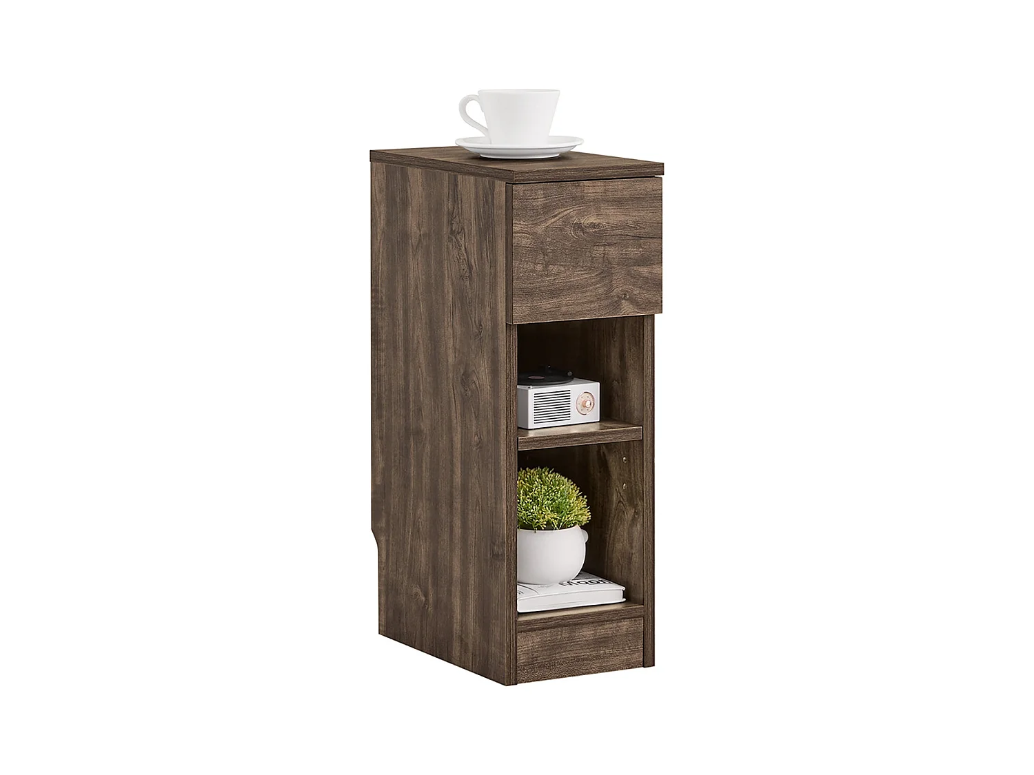 SoBuy FBT111-SN - Table de chevet mince avec tiroir et 2 étagères L20cm x L35cm x H60cm