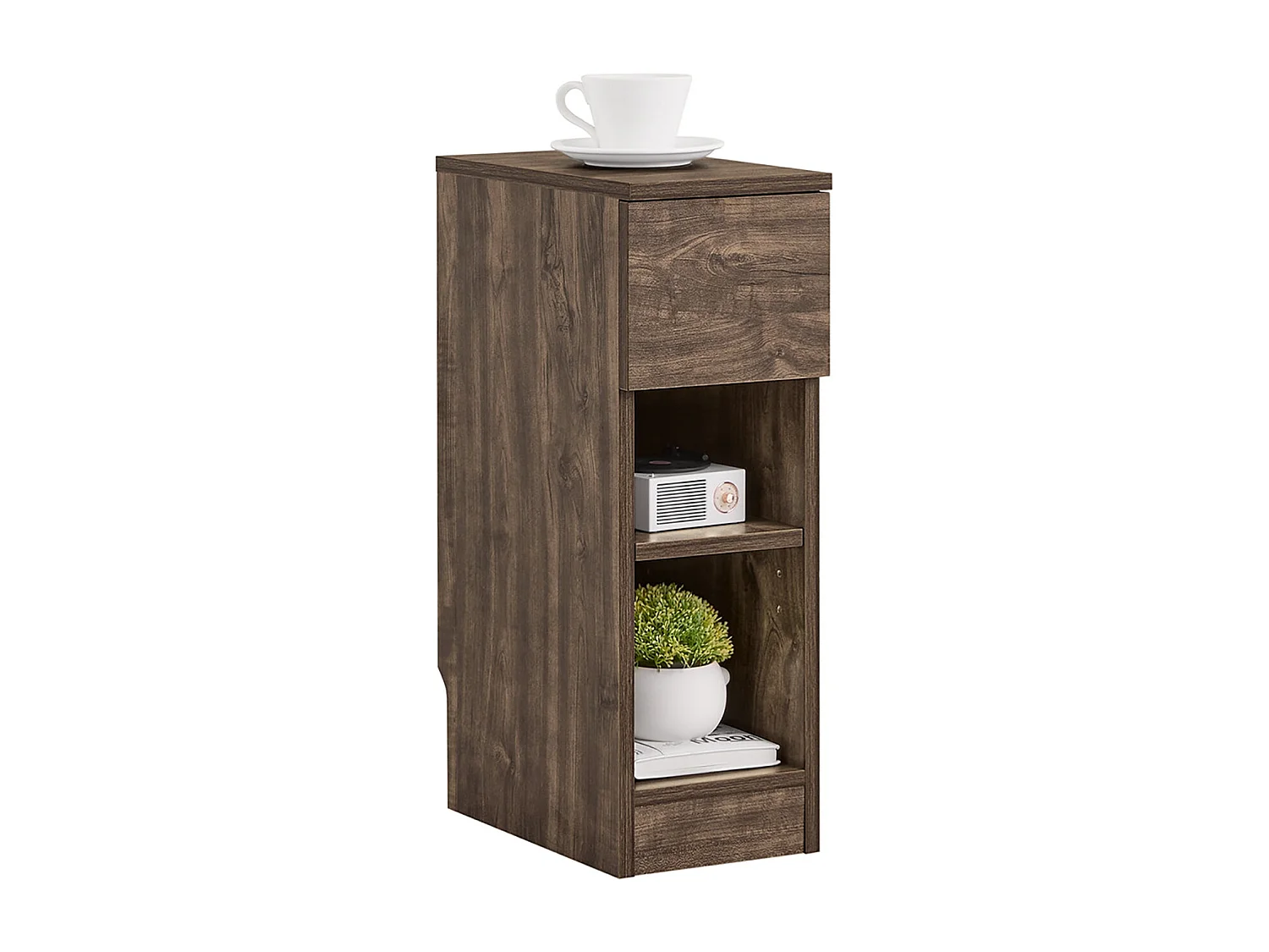 SoBuy FBT111-SN - Table de chevet mince avec tiroir et 2 étagères L20cm x L35cm x H60cm