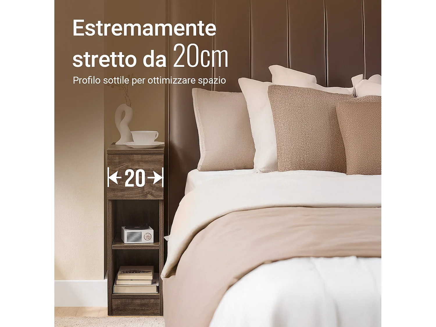 SoBuy FBT111-SN - Table de chevet mince avec tiroir et 2 étagères L20cm x L35cm x H60cm