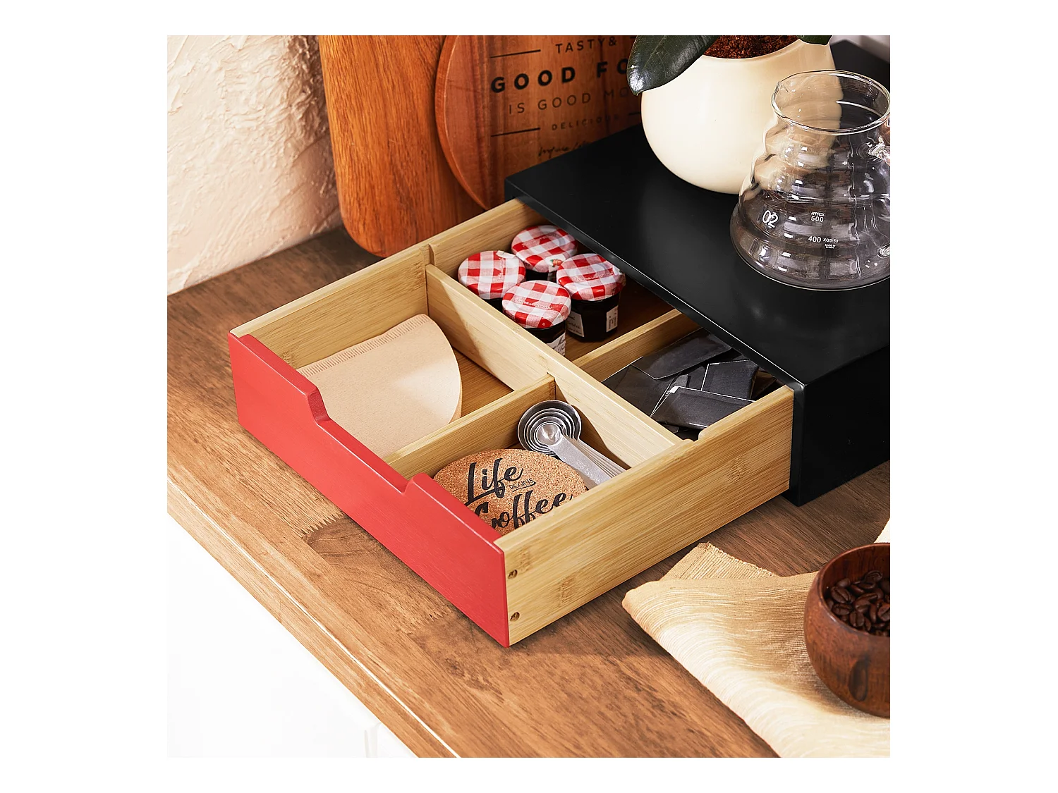 SoBuy FRG179-R - Porte-café et thé blanc L31xL30xH9cm