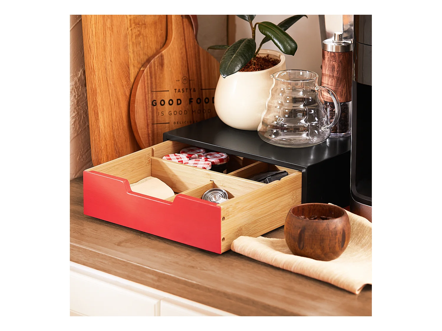 SoBuy FRG179-R - Porte-café et thé blanc L31xL30xH9cm