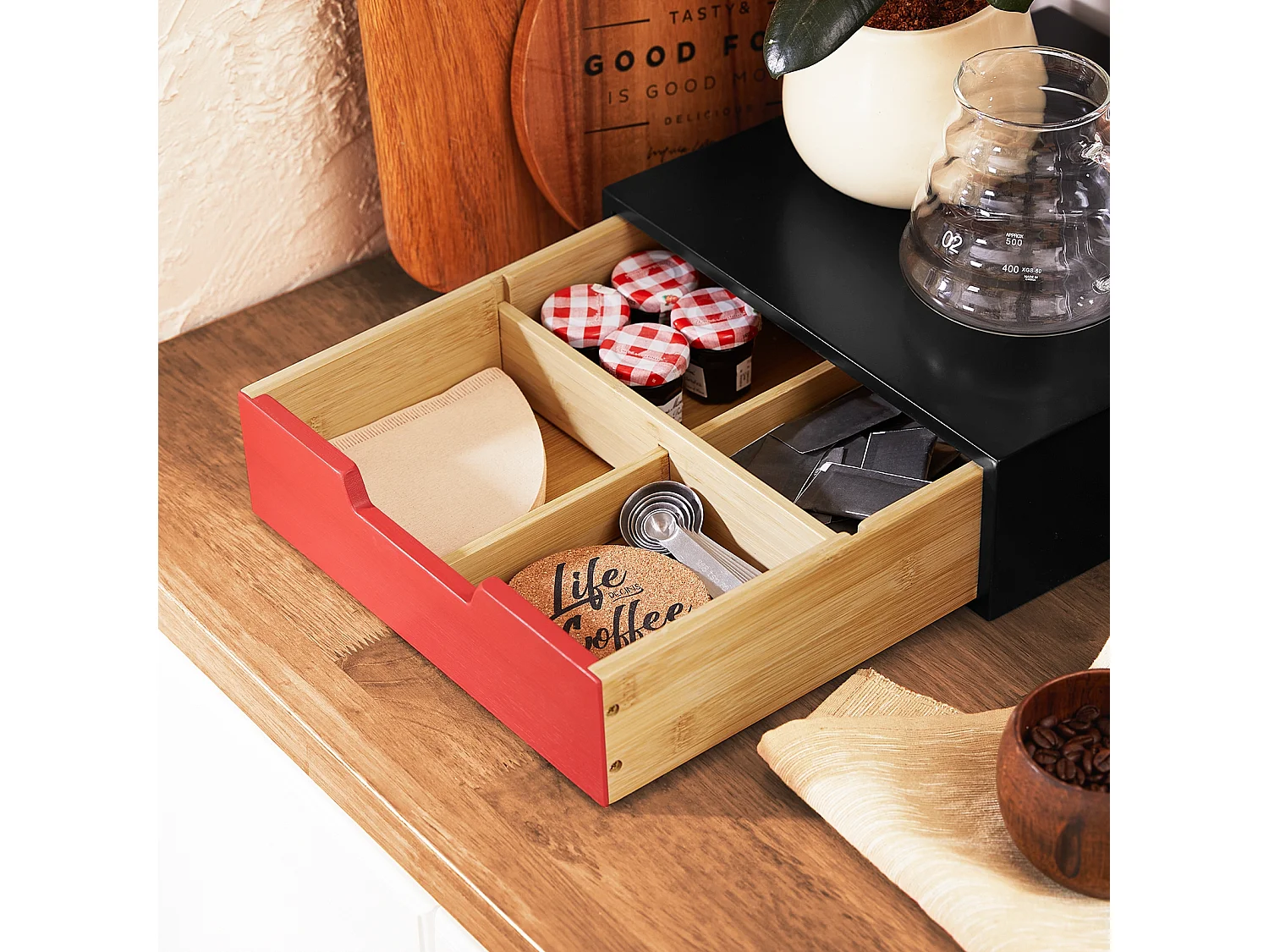 SoBuy FRG179-R - Porte-café et thé blanc L31xL30xH9cm