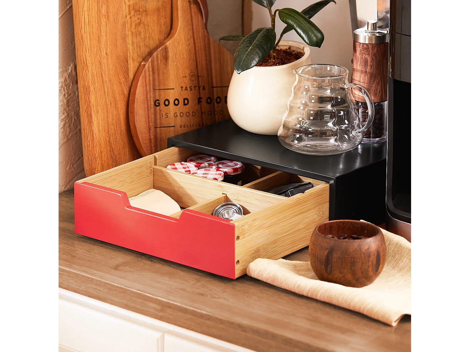 SoBuy FRG179-R - Porte-café et thé blanc L31xL30xH9cm