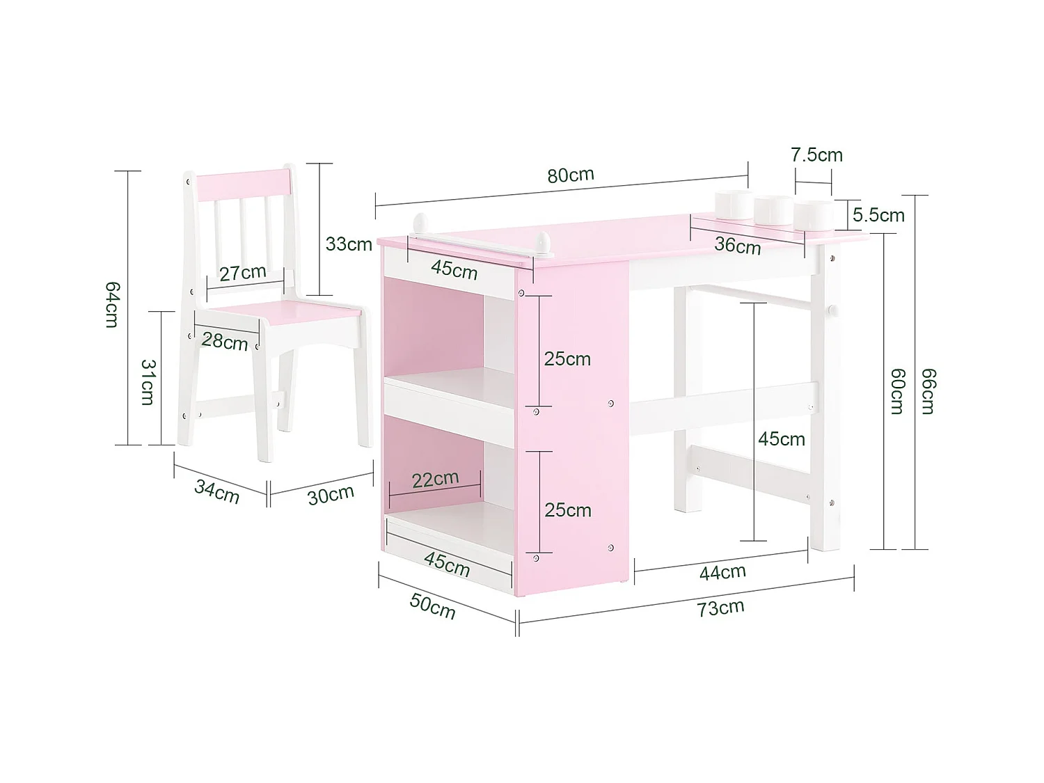 SoBuy Stolik dziecięcy z krzesełkiem Zestaw mebli dziecięcych z naklejkami DIY Biurko dziecięce z 3 piórnikami Różowo-biały Udźwig 75kg KMB116-P