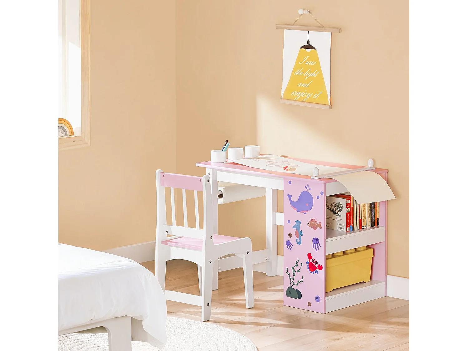 SoBuy KMB116-P - Ensemble bureau enfant avec chaise L80cm x L60cm x H50cm