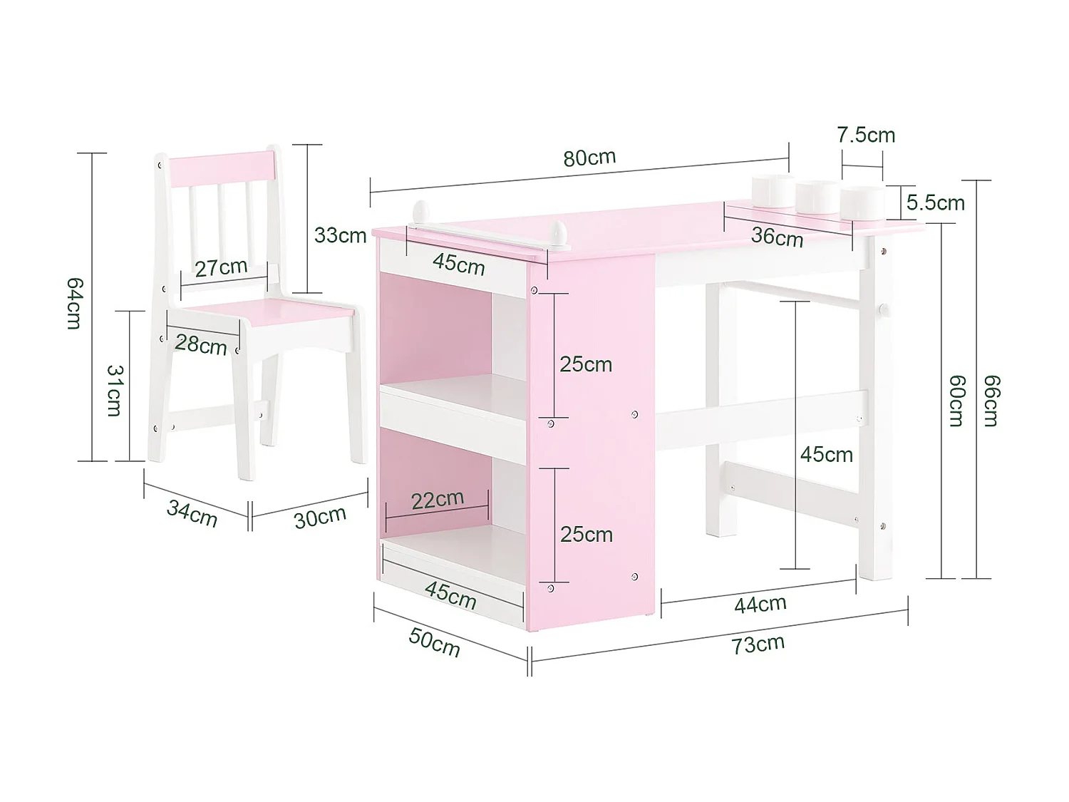 SoBuy KMB116-P - Ensemble bureau enfant avec chaise L80cm x L60cm x H50cm