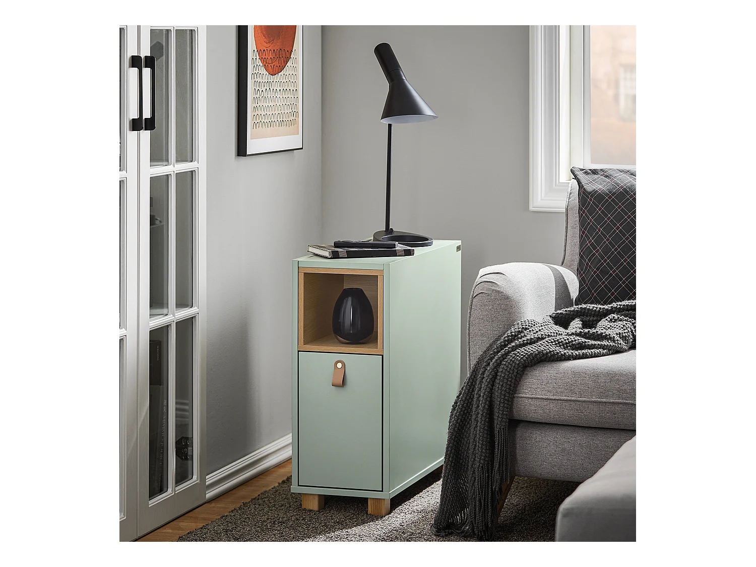 SoBuy FBT161-GR - Moderne Bijzettafel met Lade Groen L24cm x B60cm x H60cm