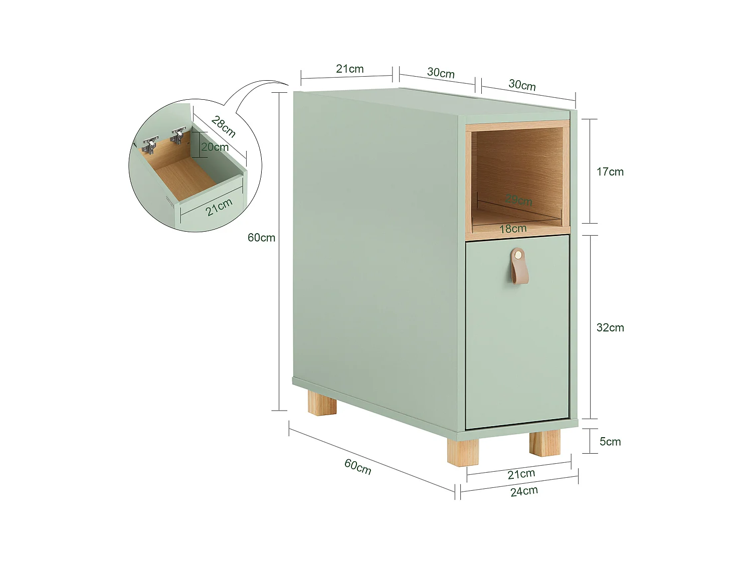 SoBuy FBT161-GR - Moderne Bijzettafel met Lade Groen L24cm x B60cm x H60cm