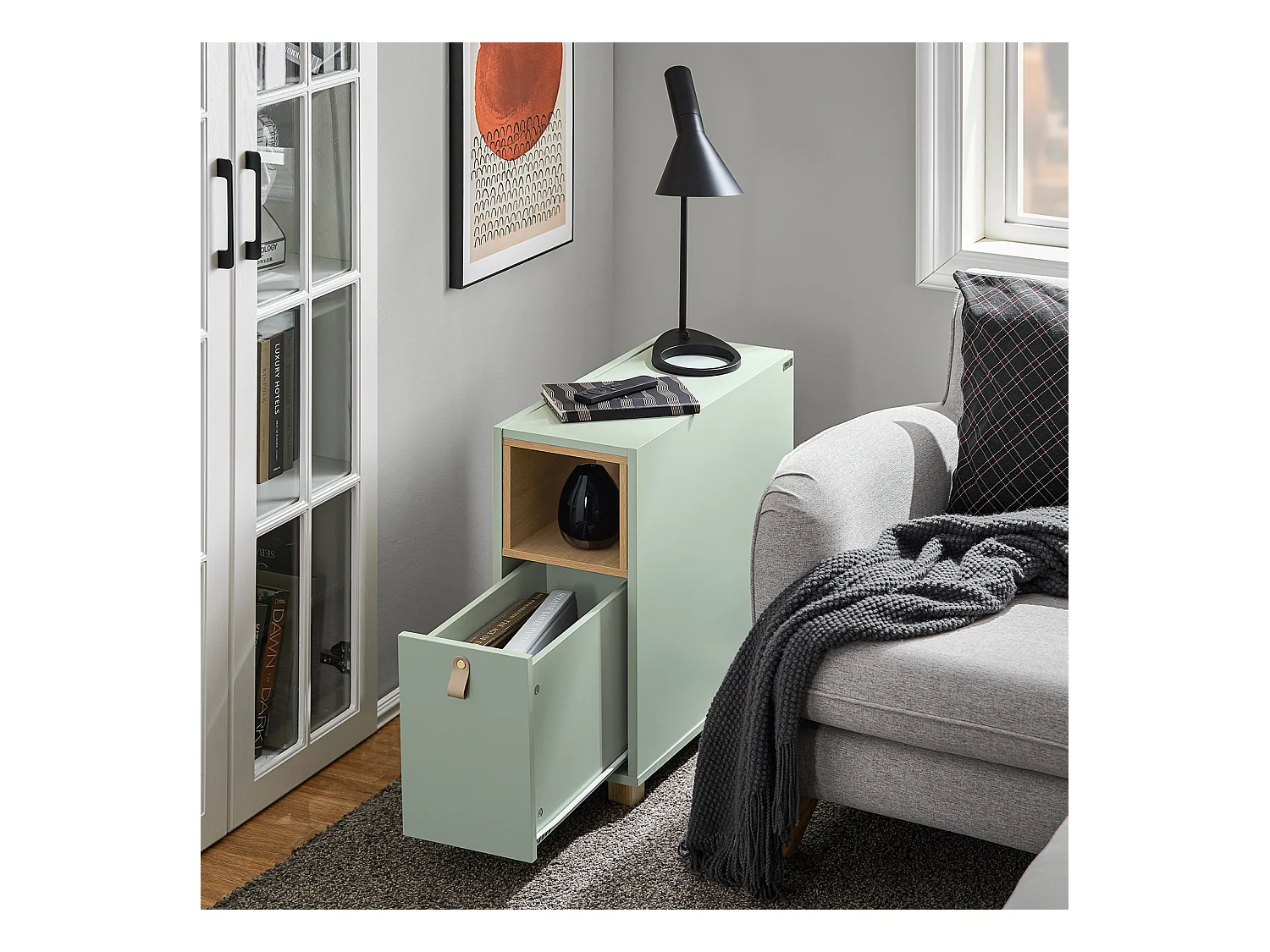 SoBuy FBT161-GR - Moderne Bijzettafel met Lade Groen L24cm x B60cm x H60cm