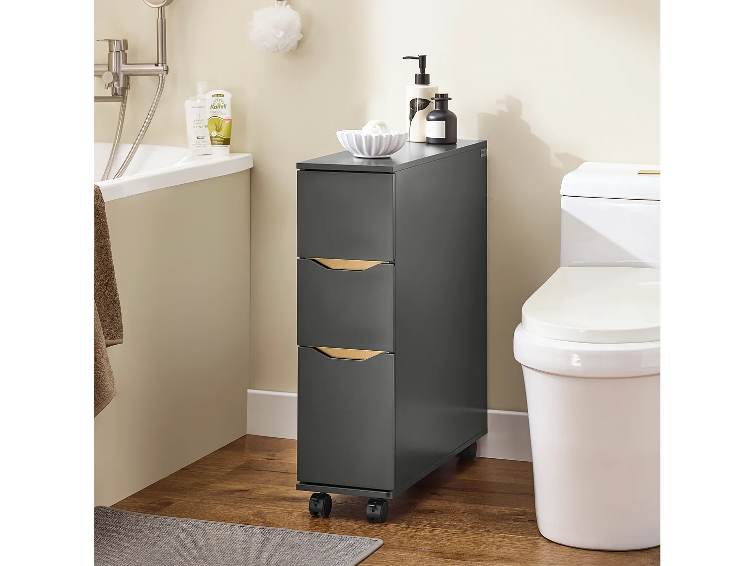 SoBuy BZR191-DG - Meuble de salle de bain avec 3 tiroirs gain de place L60cm x L20cm x H69.5cm