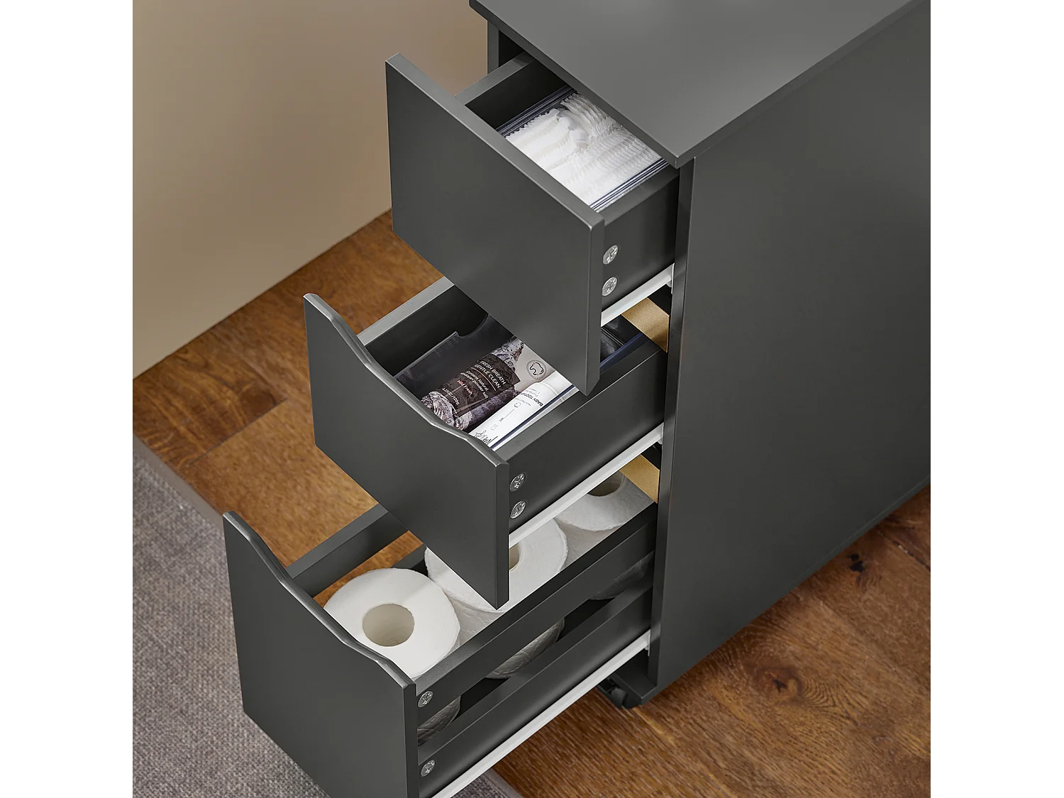 SoBuy BZR191-DG - Meuble de salle de bain avec 3 tiroirs gain de place L60cm x L20cm x H69.5cm