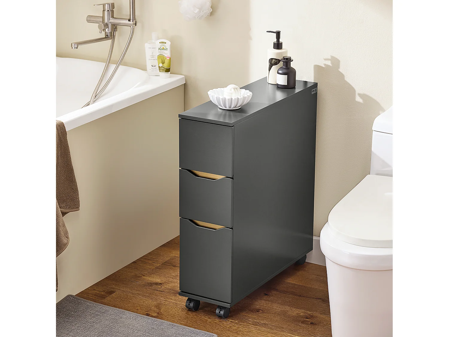 SoBuy BZR191-DG - Meuble de salle de bain avec 3 tiroirs gain de place L60cm x L20cm x H69.5cm