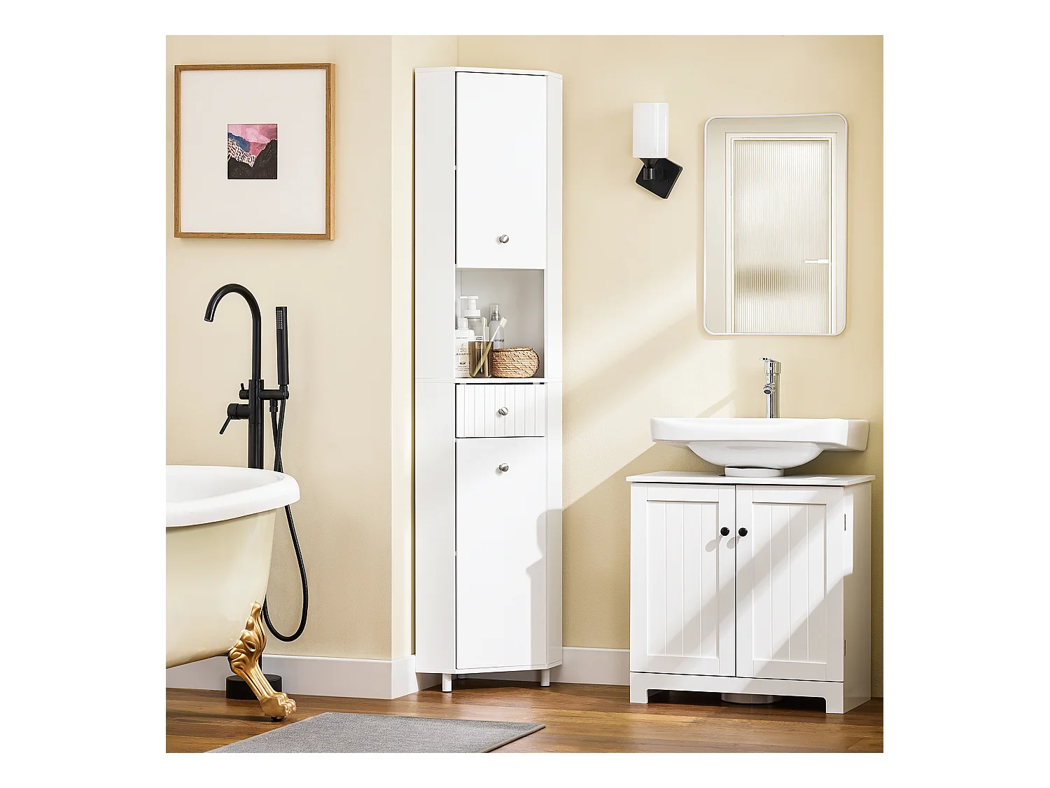 SoBuy BZR193-W - Meuble de salle de bain avec 2 portes et étagères ouvertes Blanc L44.2cm x L30.6cm x H30.6cm...