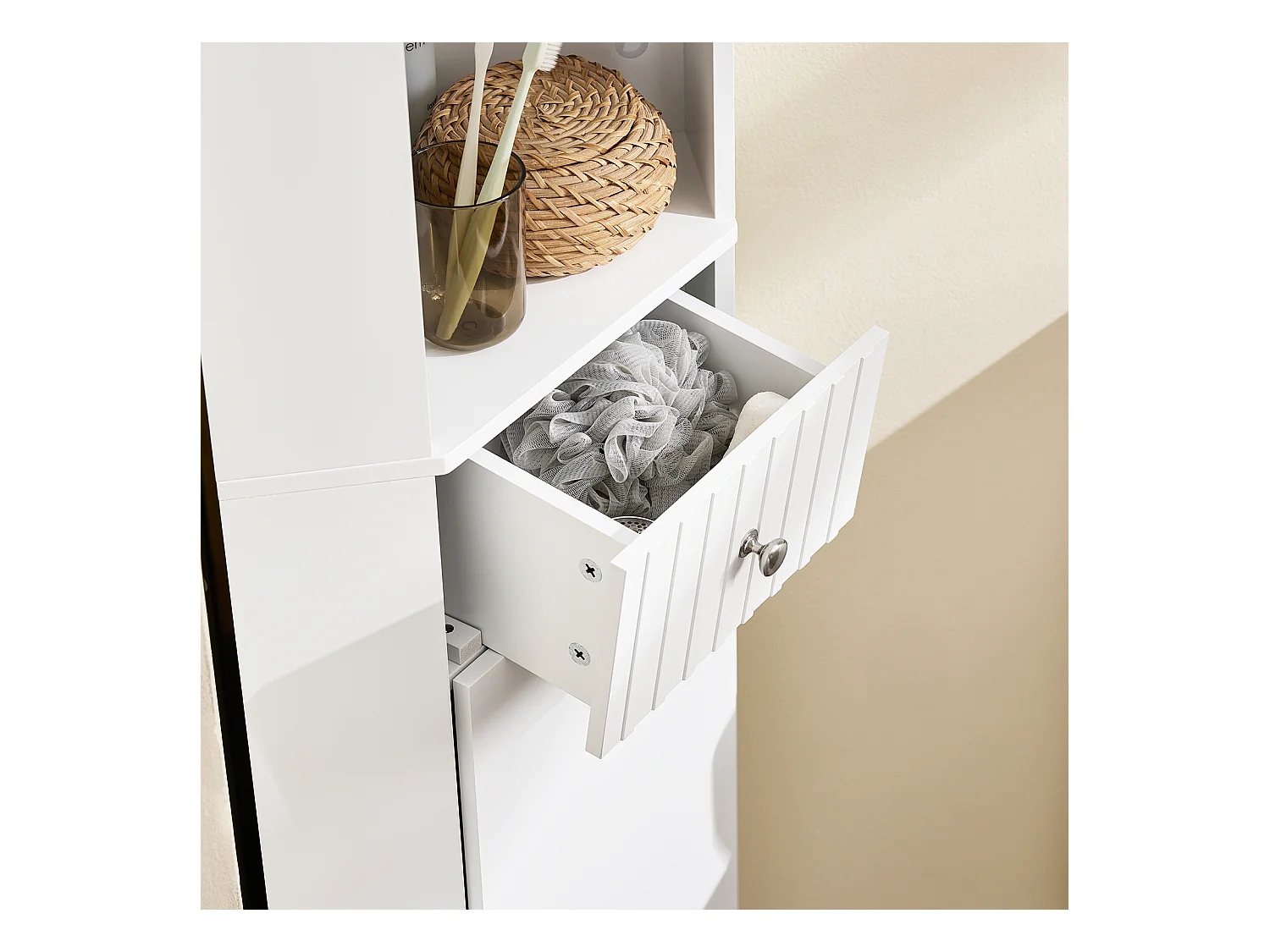 SoBuy BZR193-W - Meuble de salle de bain avec 2 portes et étagères ouvertes Blanc L44.2cm x L30.6cm x H30.6cm...