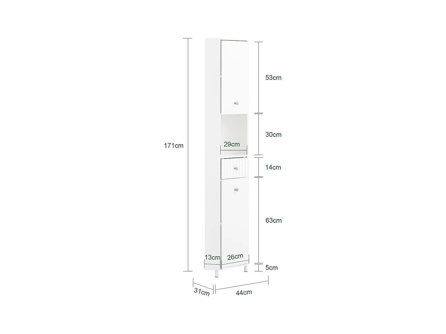 SoBuy BZR193-W - Meuble de salle de bain avec 2 portes et étagères ouvertes Blanc L44.2cm x L30.6cm x H30.6cm...
