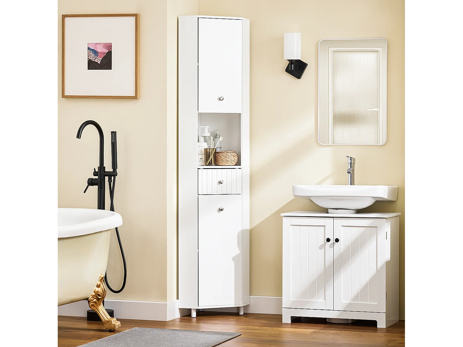 SoBuy BZR193-W - Meuble de salle de bain avec 2 portes et étagères ouvertes Blanc L44.2cm x L30.6cm x H30.6cm...