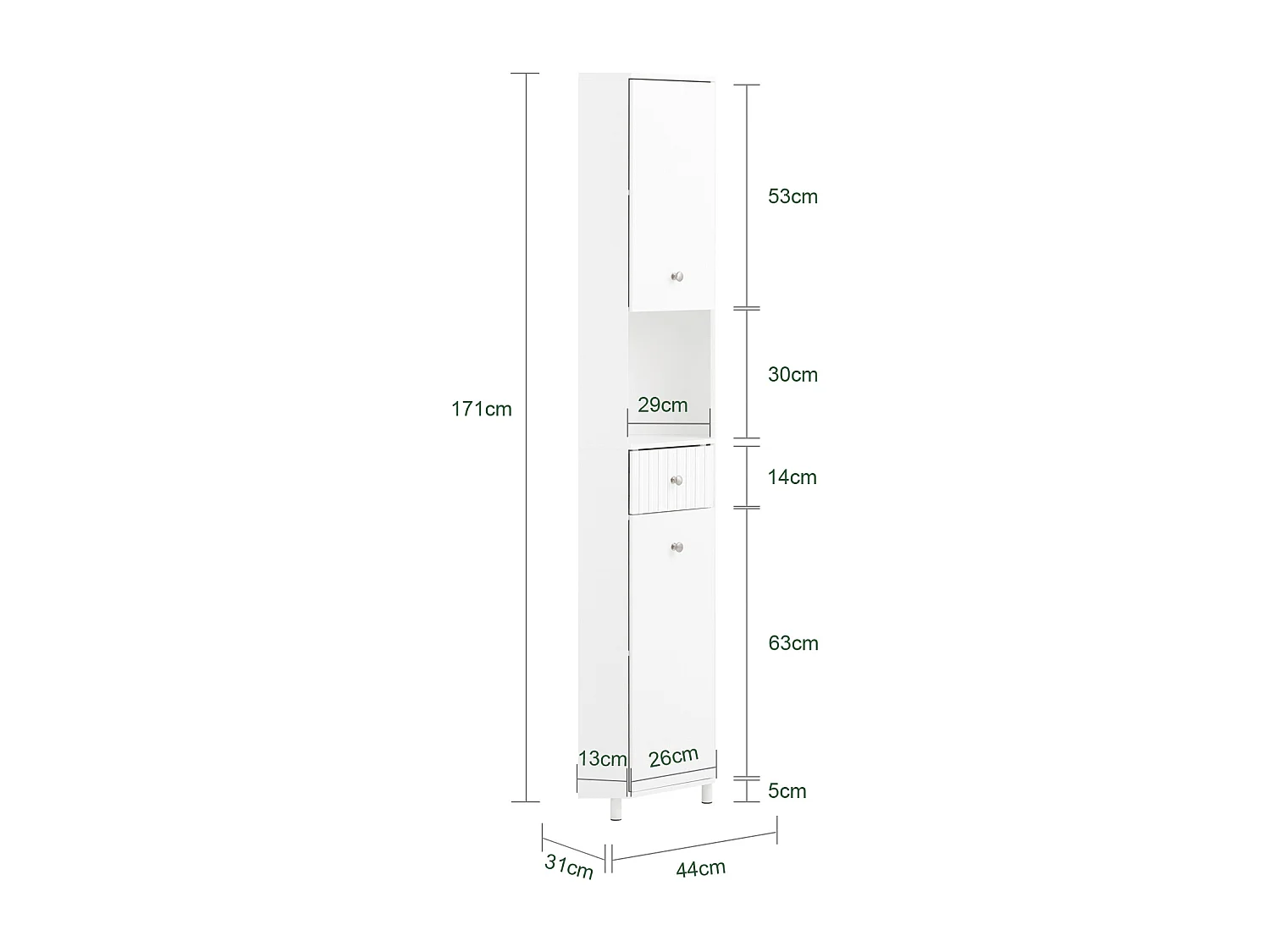 SoBuy BZR193-W - Meuble de salle de bain avec 2 portes et étagères ouvertes Blanc L44.2cm x L30.6cm x H30.6cm...