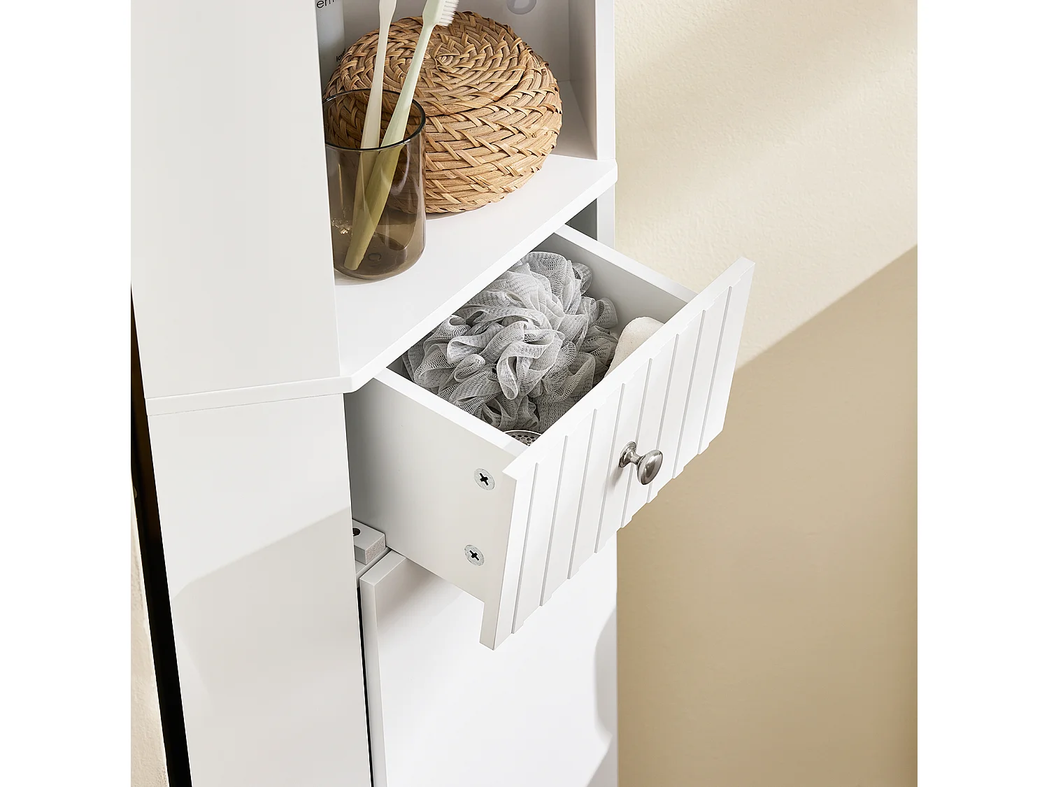 SoBuy BZR193-W - Meuble de salle de bain avec 2 portes et étagères ouvertes Blanc L44.2cm x L30.6cm x H30.6cm...