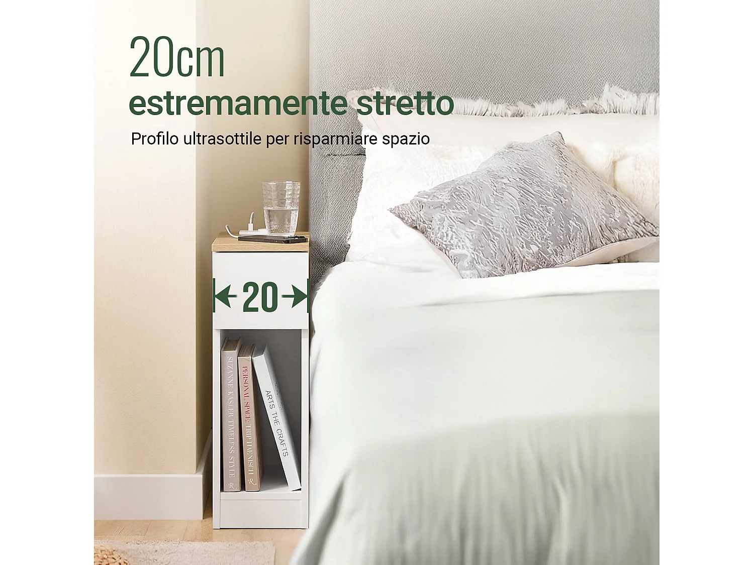 SoBuy FBT111-E-WN - Table de chevet étroite avec USB L35cm x L20cm x H60cm