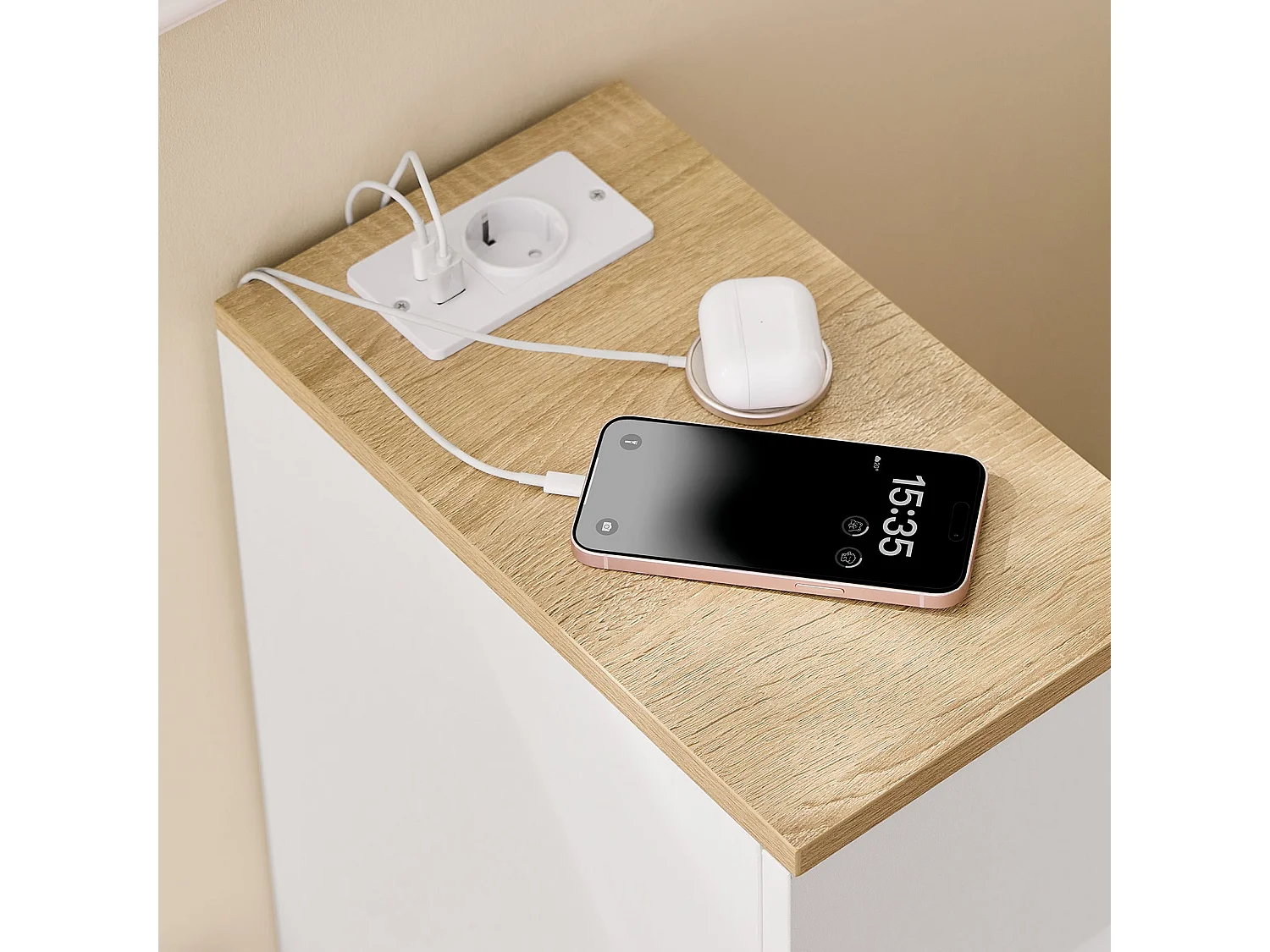 SoBuy FBT111-E-WN - Table de chevet étroite avec USB L35cm x L20cm x H60cm