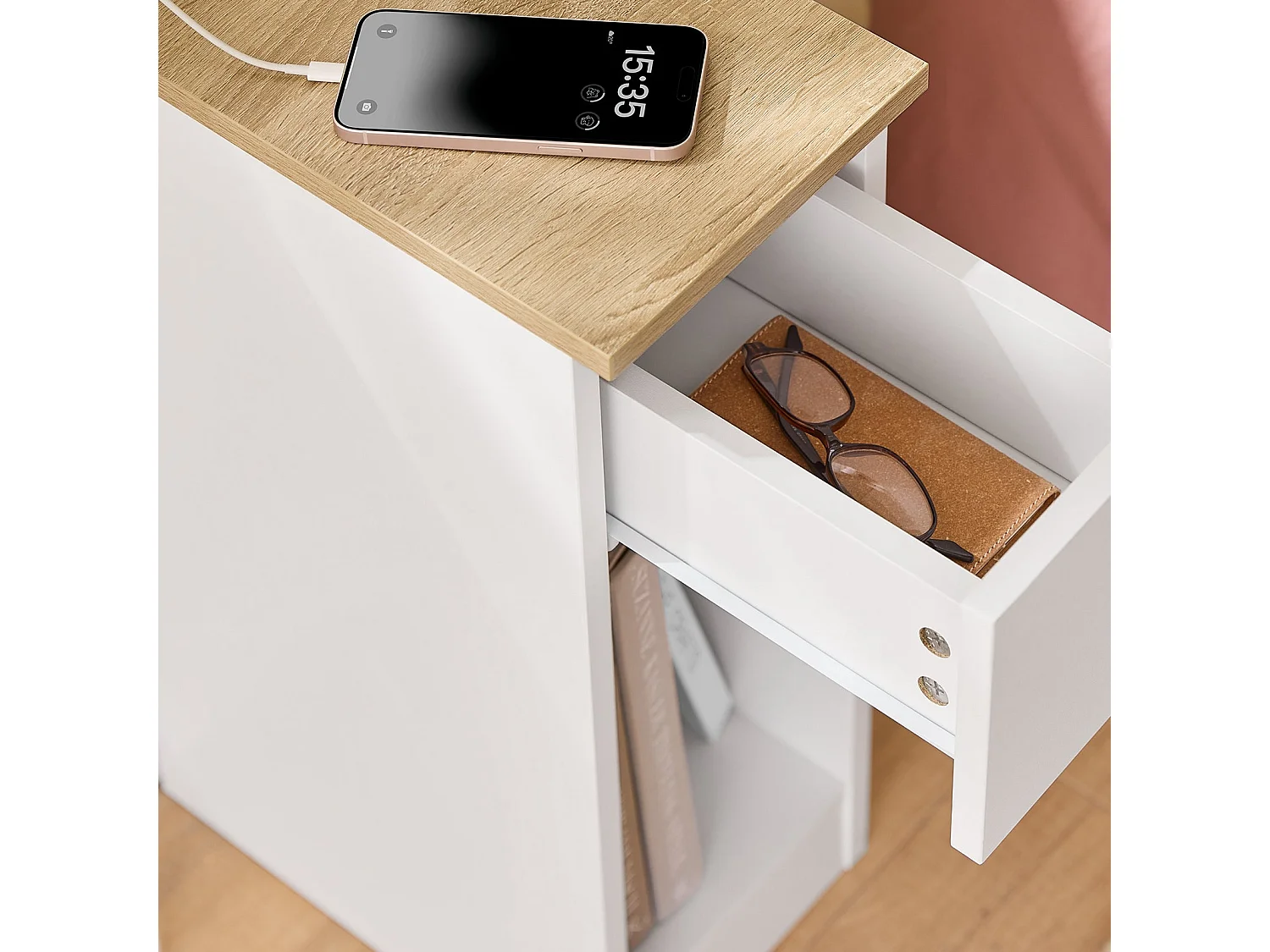 SoBuy FBT111-E-WN - Table de chevet étroite avec USB L35cm x L20cm x H60cm