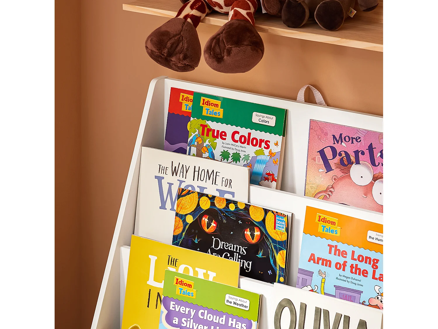 SoBuy, último andar da biblioteca, tronco de brinquedo infantil, Prateleiras de parede para quarto infantil, KMB112-W