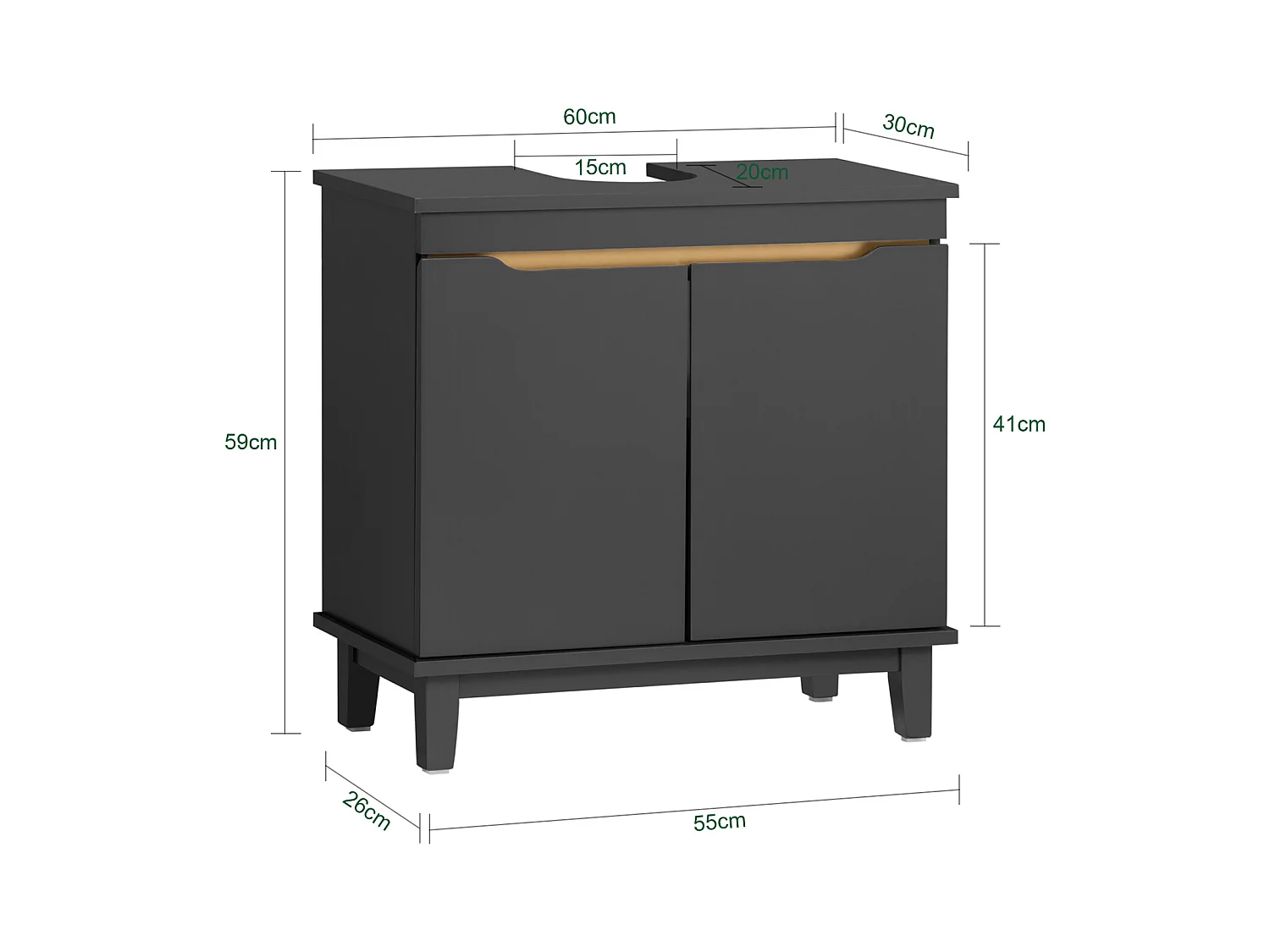 SoBuy BZR113-DG - Waschbeckenschrank mit Türen aus grauem Holz L60cm x B30cm x H58cm