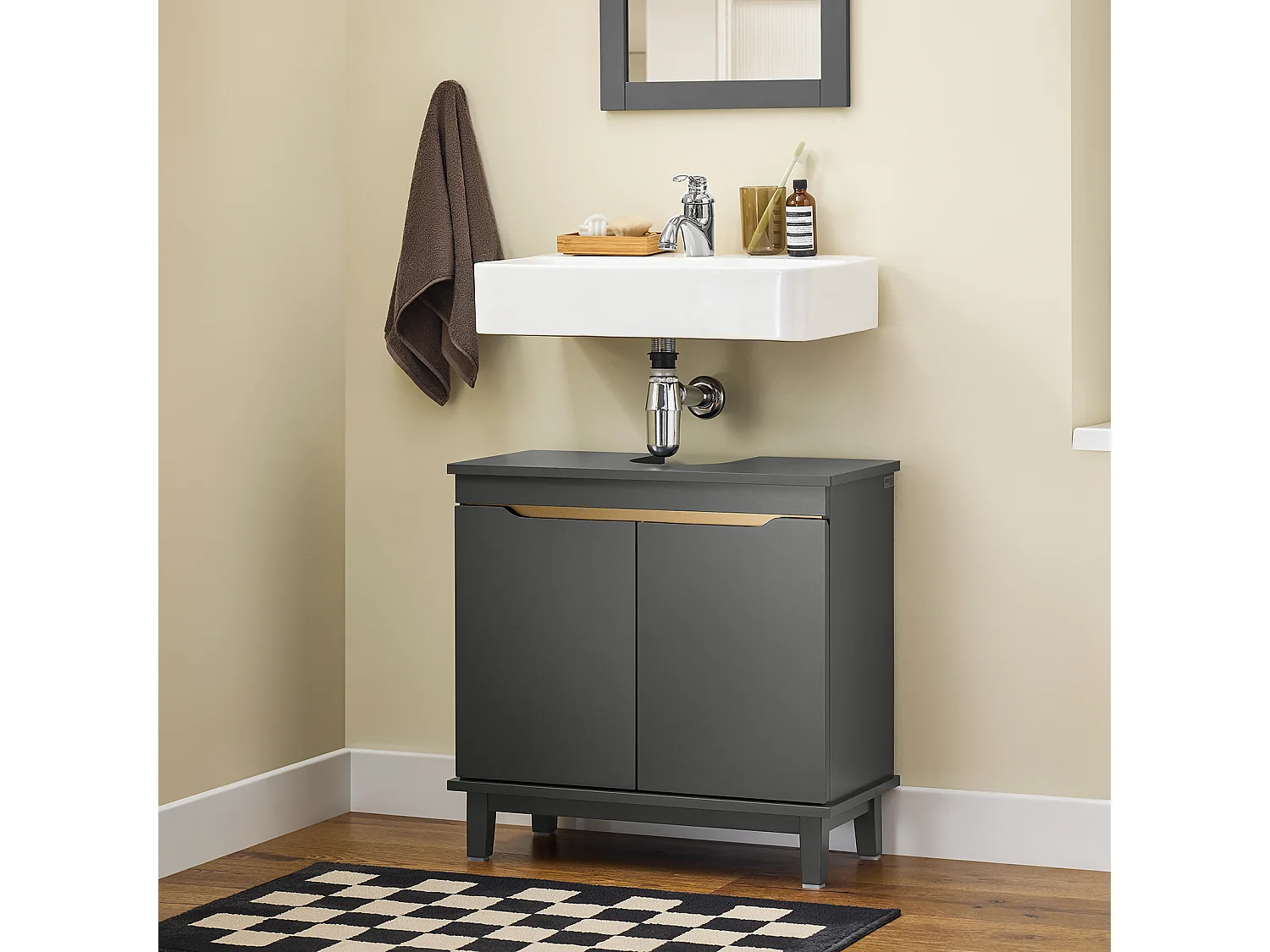 SoBuy BZR113-DG - Meuble évier avec portes en bois gris L60cm x L30cm x H58cm