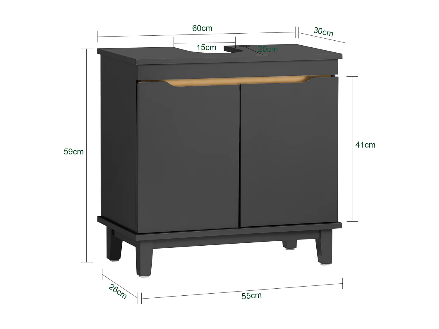 SoBuy BZR113-DG - Meuble évier avec portes en bois gris L60cm x L30cm x H58cm