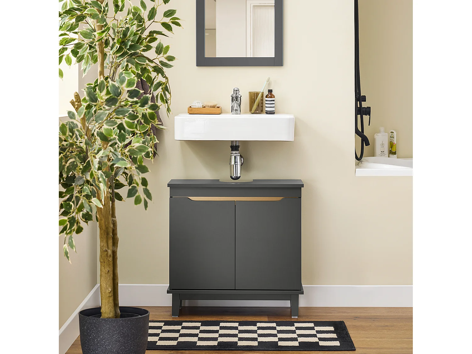 SoBuy BZR113-DG - Meuble évier avec portes en bois gris L60cm x L30cm x H58cm