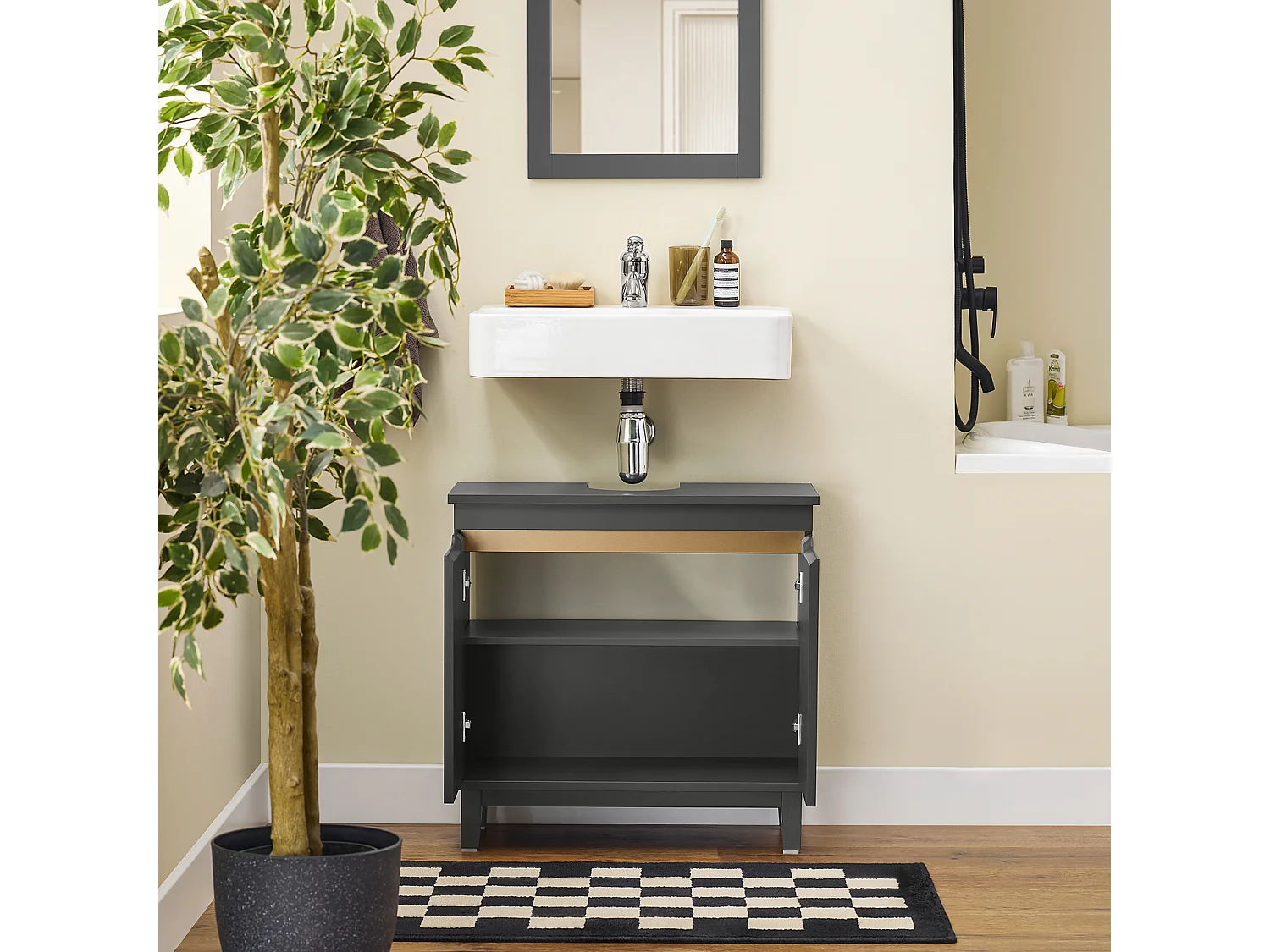 SoBuy BZR113-DG - Meuble évier avec portes en bois gris L60cm x L30cm x H58cm