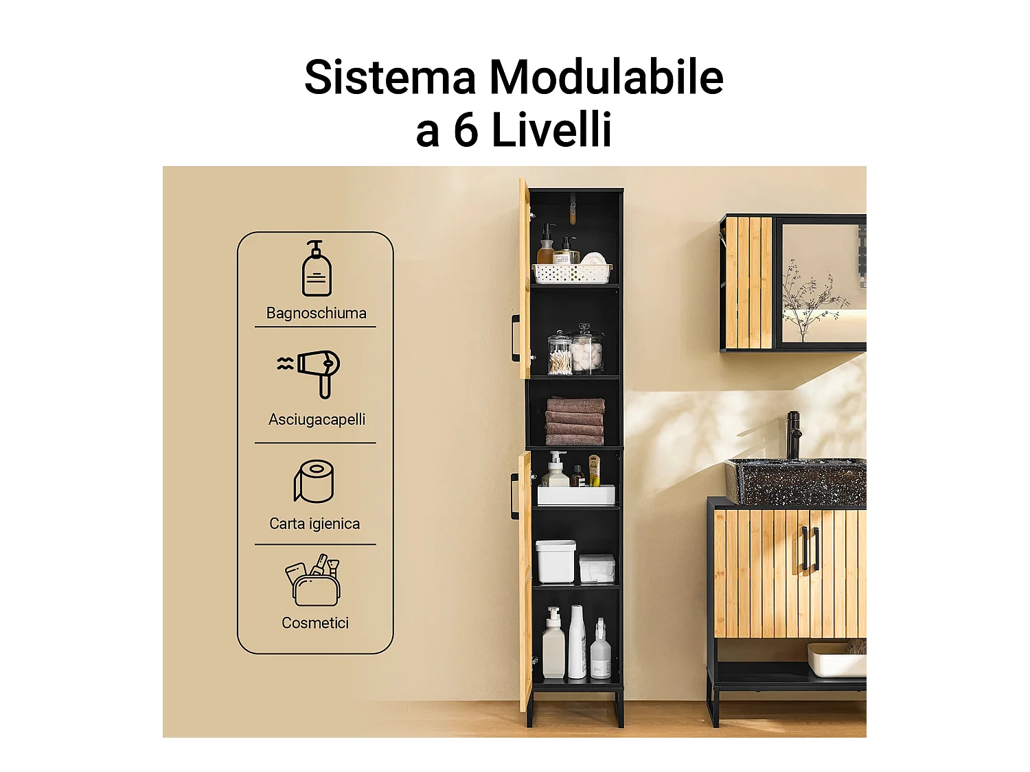 SoBuy BZR201-SCH - Meuble de salle de bain avec étagères réglables L30xP30xH170cm