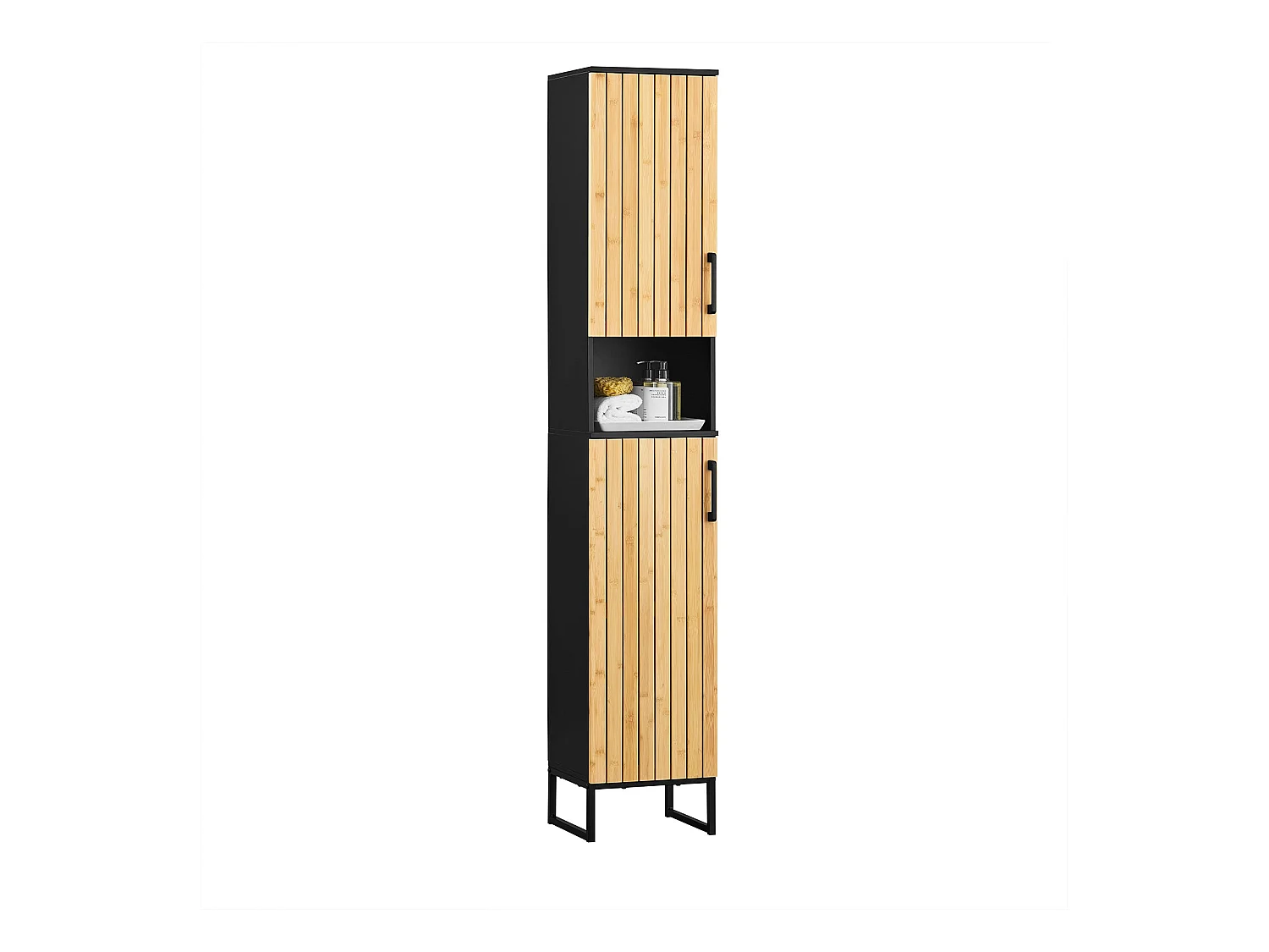 SoBuy Szafka łazienkowa oszczędzająca miejsce z regulowanymi półkami - wodoodporna szafka łazienkowa MDF, kuchnia, przedpokój - czarna, 30 cm, BZR201-SCH
