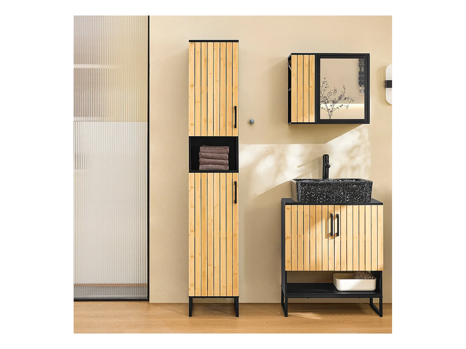 SoBuy BZR201-SCH - Platzsparender Badezimmerschrank mit verstellbaren Einlegeböden B30xT30xH170cm