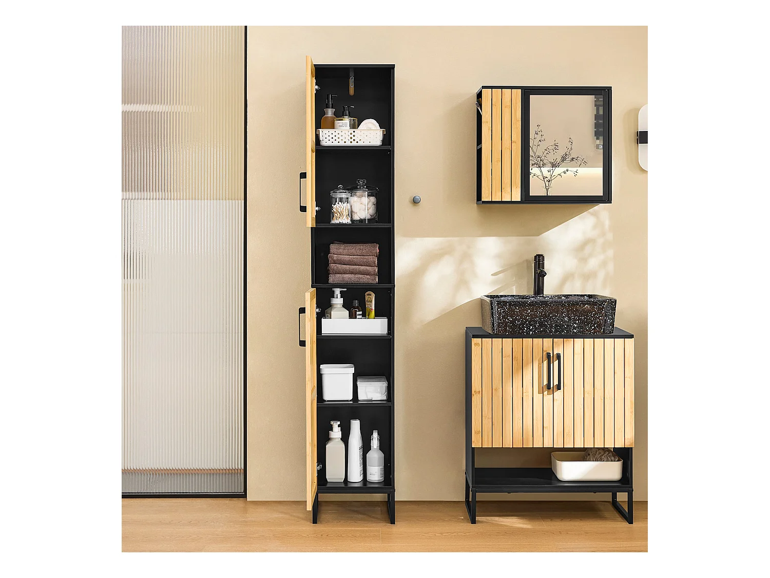 SoBuy BZR201-SCH - Platzsparender Badezimmerschrank mit verstellbaren Einlegeböden B30xT30xH170cm