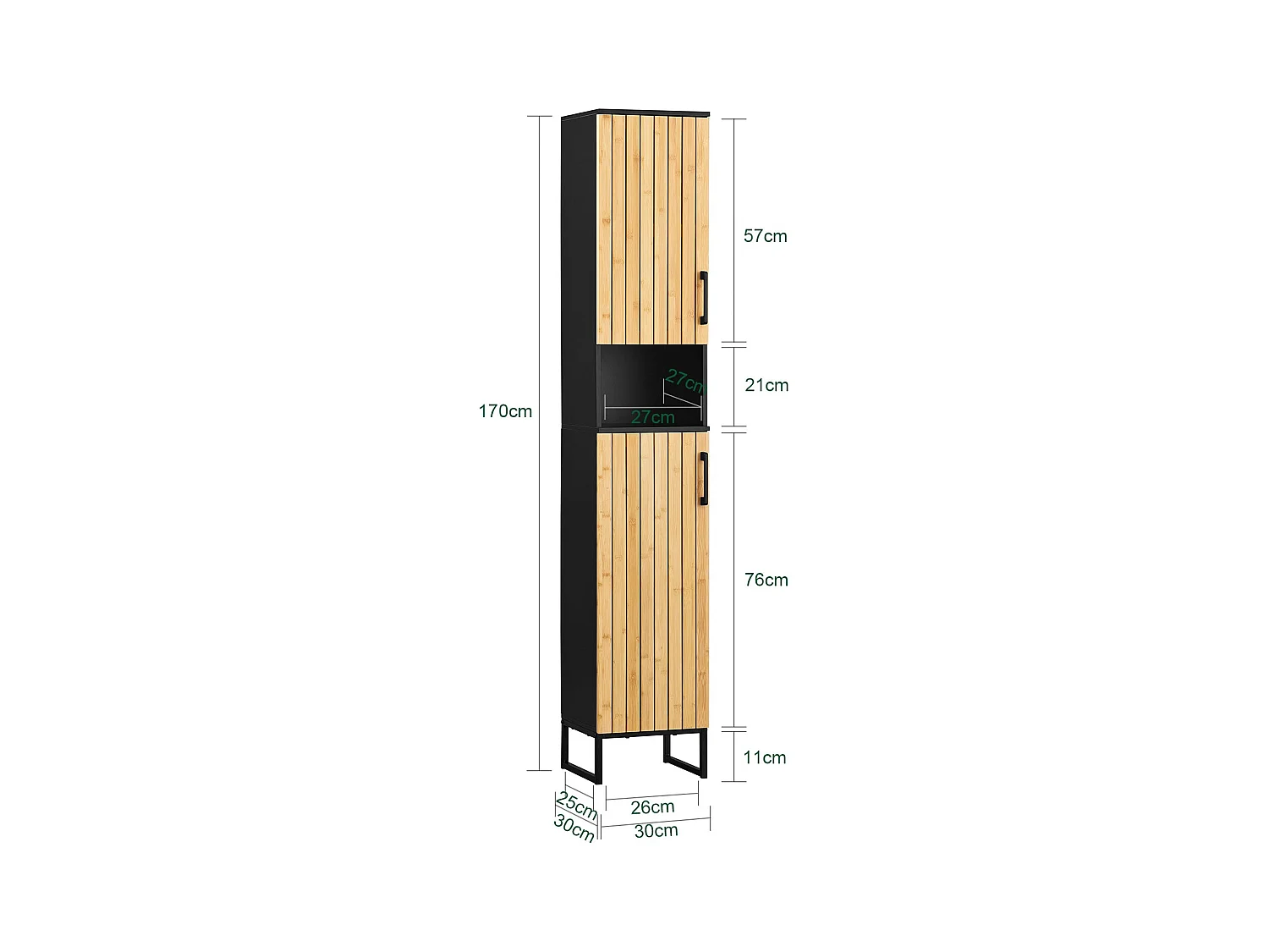 SoBuy BZR201-SCH - Platzsparender Badezimmerschrank mit verstellbaren Einlegeböden B30xT30xH170cm